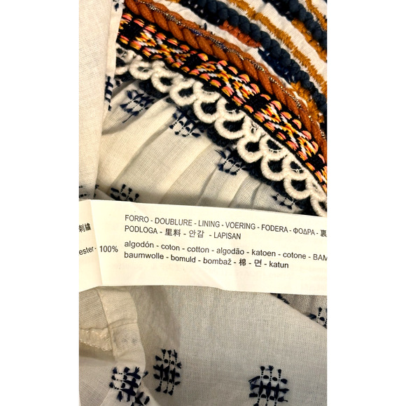 Zara Cream Brown Sleeveless Embroidered Tassle Tie Cotton Blouse Small Boho - Picture 8 of 9